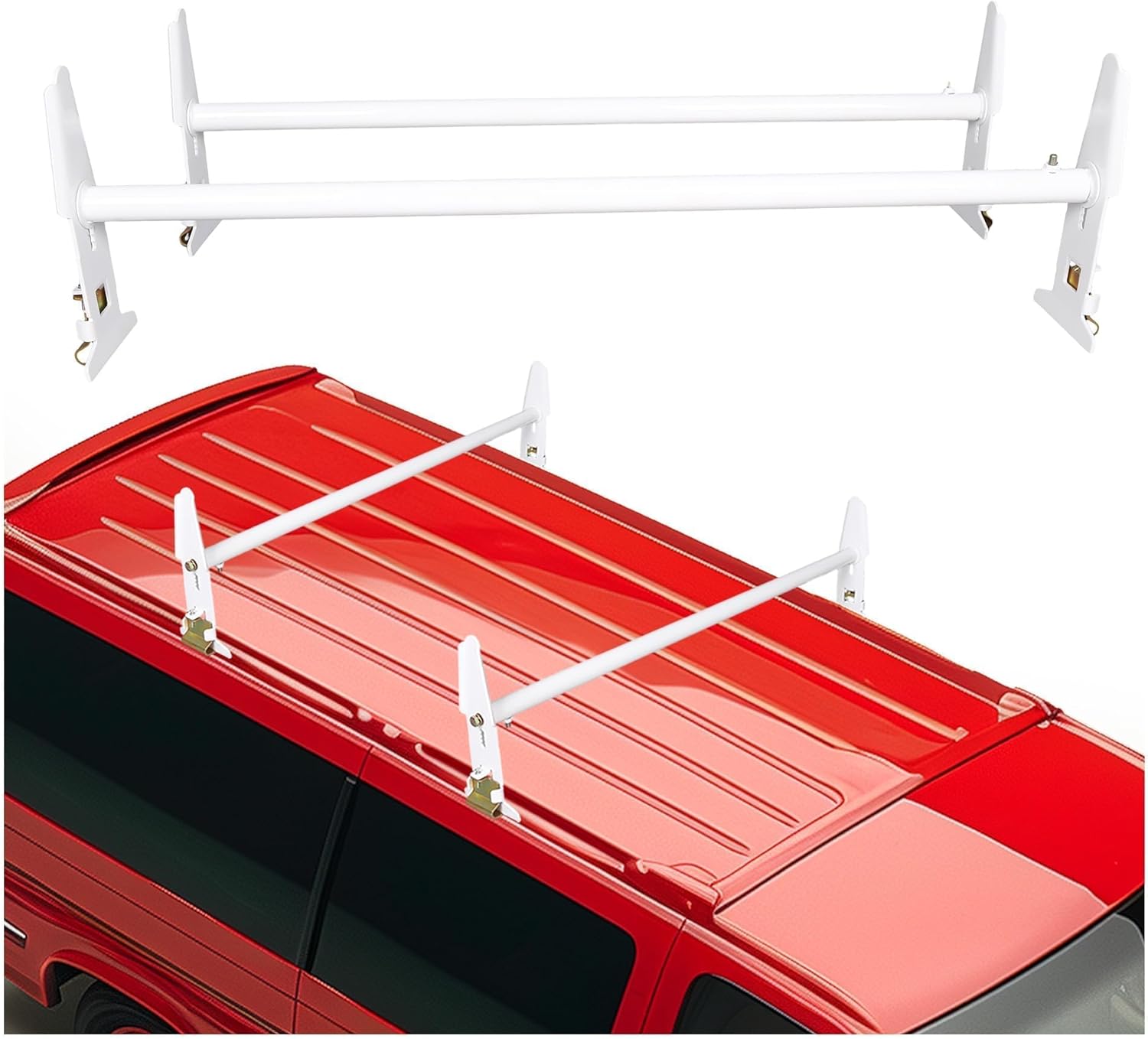 Van Roof Ladder Rack 47inches- 77inches Adjustable Roof Rack 500LBS Capacity Compatible with Chevy Dodge Ford GMC Express LYA-059S