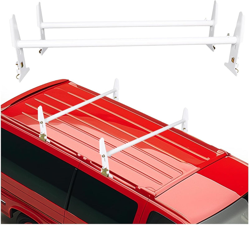 Van Roof Ladder Rack 47inches- 77inches Adjustable Roof Rack 500LBS Capacity Compatible with Chevy Dodge Ford GMC Express LYA-059S