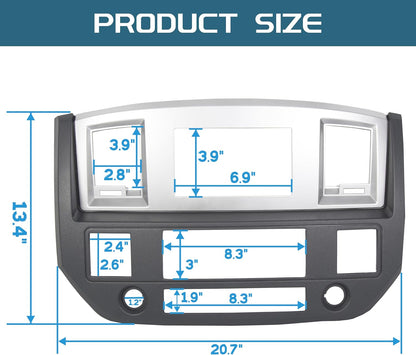 Stereo Radio Double Din Dash Kit Compatible with 2006-2009 Dodge Ram Pickup Replacement for GNT56215007 Install Dash Bezel Silver Slate Gray LYAP-328