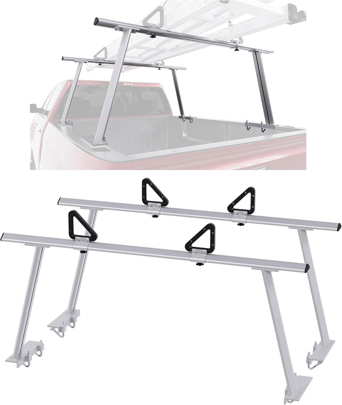 Adjustable Truck Ladder Rack Compatible with Most Full Size and Compact Trucks Contractor Pipe Lumber Rack (No Drilling Required) 1,000lbs Weight Capacity Silvery LYAM-791