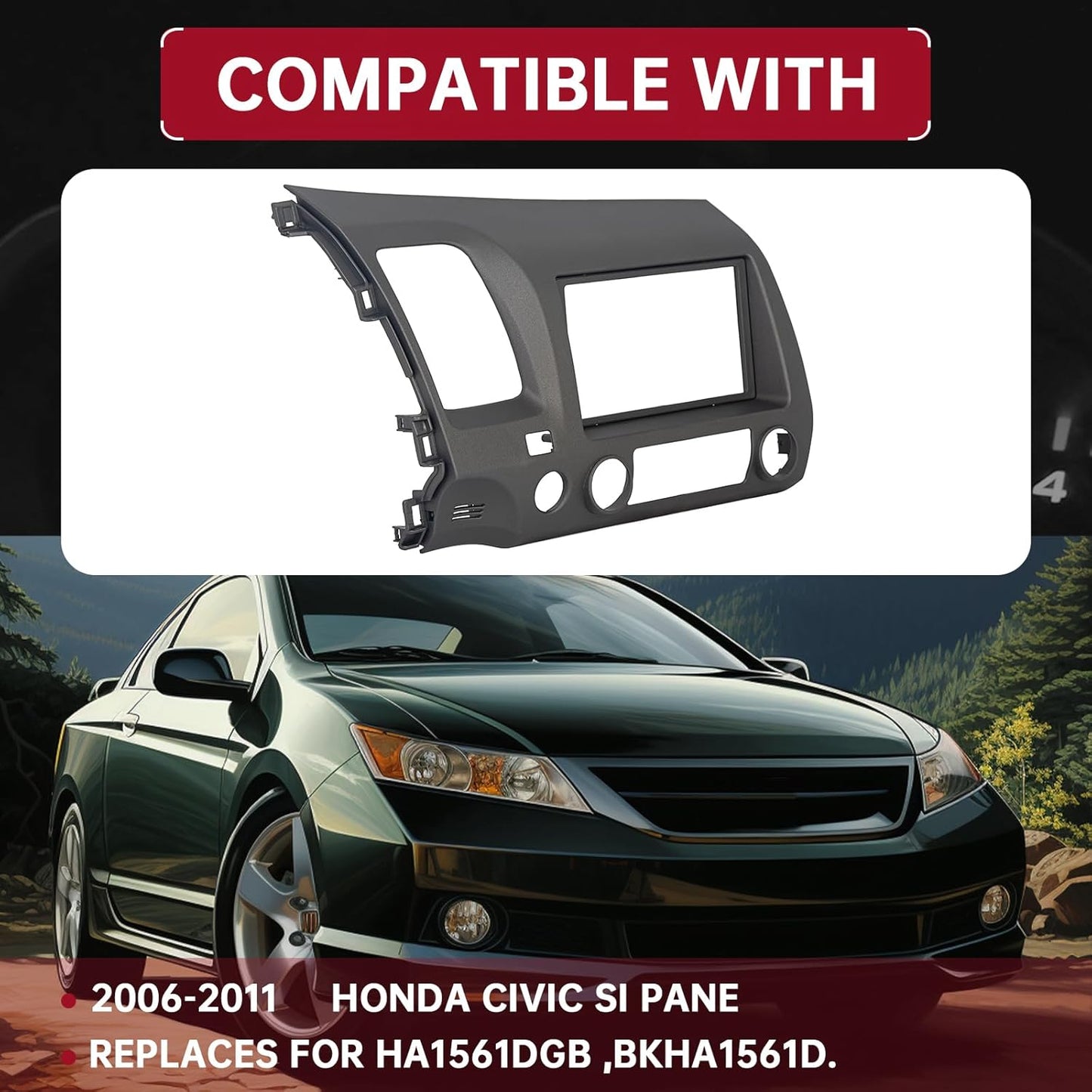 Car Radio Dashboard Kit Compatible with 2006-2011 Honda Civic Trim Bezel Panel Double 2 Din Install Dash Board Dark Gray LYAP-369
