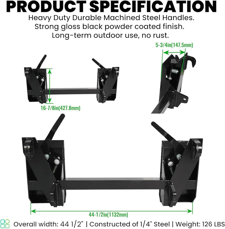 KUAFU 4000Lbs Universal Quick Attach Skid Steer Adapter Bucket Latch Compatible with Global John Deere Loaders Skid Steer Attachment Conversion Adapter Plate Steel Powder Coated Black LYOM-042