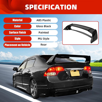 Rear Trunk Spoiler Wing Compatible with 2006-2011 Honda Civic 4 Door Sedan ABS Trunk Spoiler Wing Painted Gloss Black LYAP-530