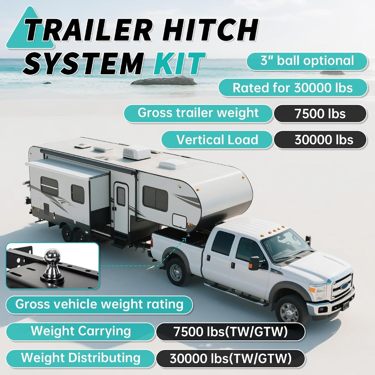 ECOTRIC Gooseneck Trailer Hitch Compatible with 99-16 F250 F350