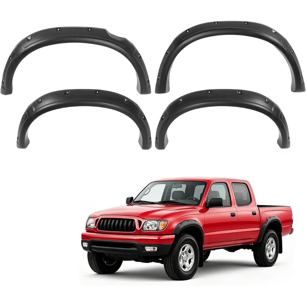 4Pcs Fender Flares Set Compatible with 1995-2004 Toyota Tacoma Pickup Models Wheel Front & Rear Wheel Arch Cover Protector Plastic(PP) Textured Black