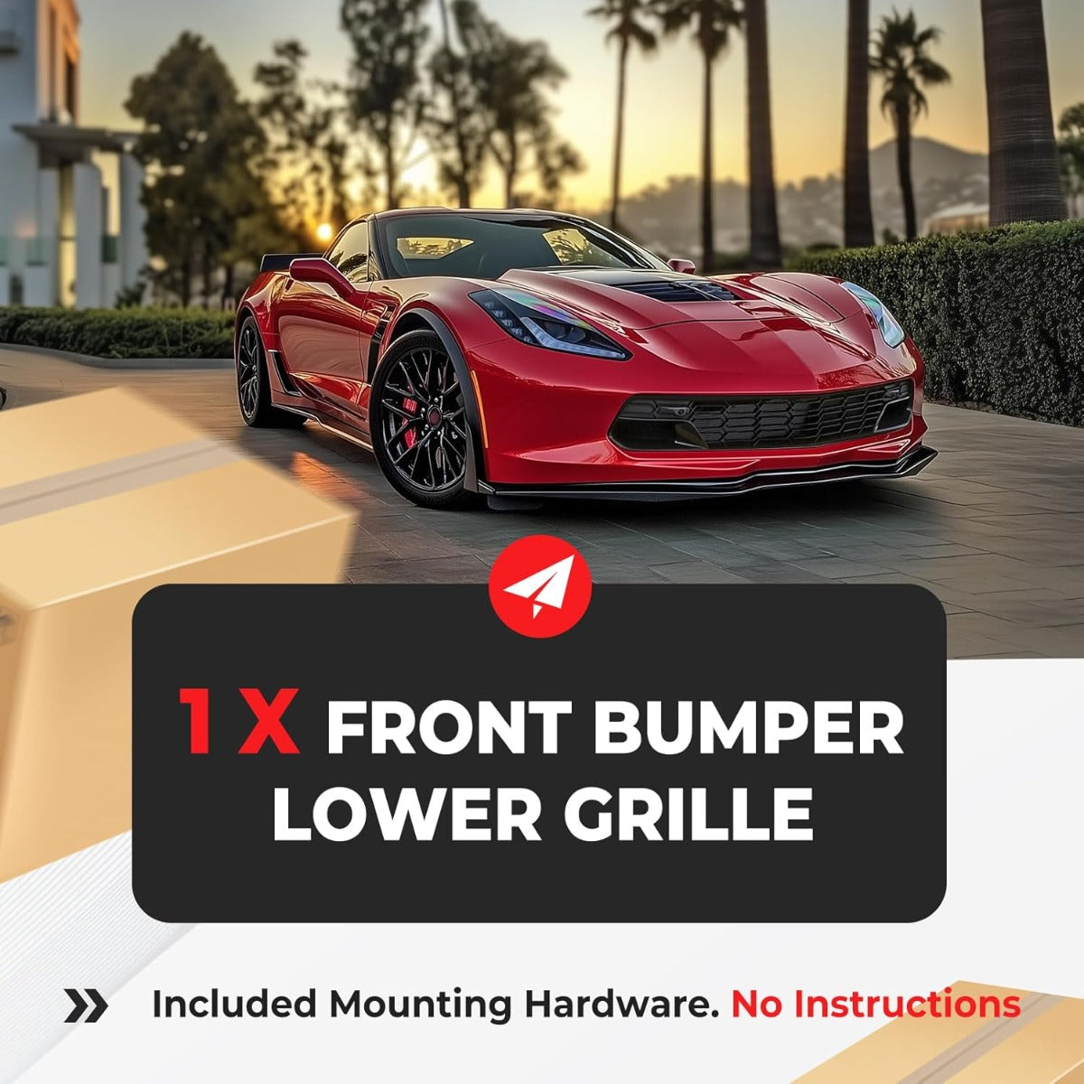 Front Bumper Lower Grille Compatible with 2014-2019 Chevrolet Corvette C7 All Models Z06 Style w/o Front Camera Bracket Painted Glossy Black