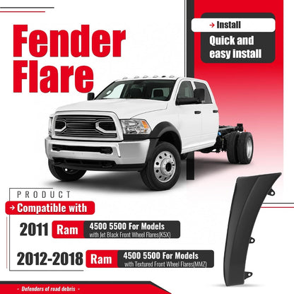 Left Fender Flare Set Compatible with 2011-2018 Ram 4500 5500 | Wheel Arch Cover Protector Set Plastic(PP) Textured Black Driver Side