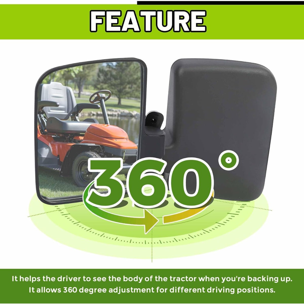Universal Magnetic Tractor Mirrors Compatible with Kubota John Deere Zero Turn Mower Rearview Side Mirrors Black 2Pcs 220LB Rated