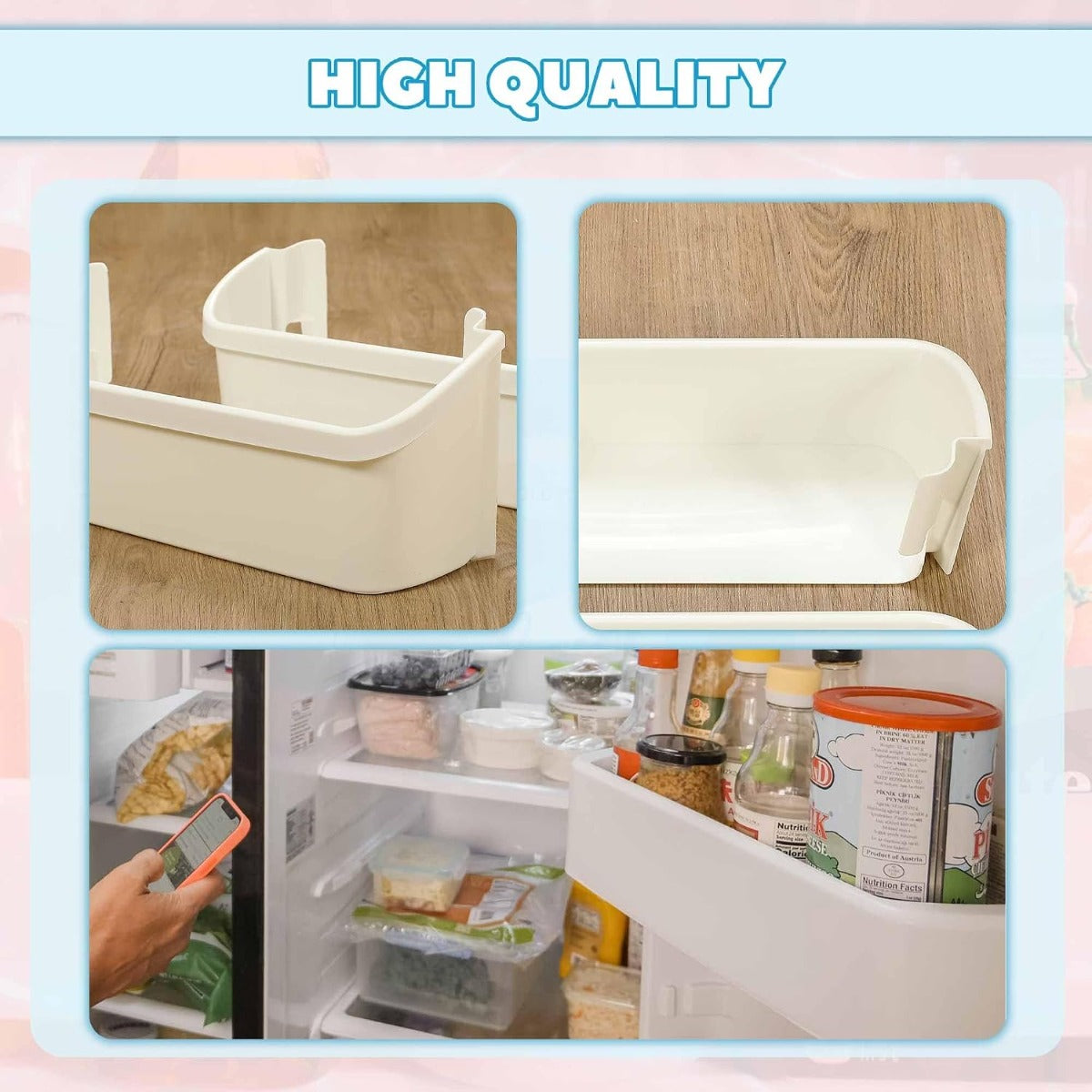 Kojem 240323001 AP2115741 PS429724 Replacement Refrigerator Door Bin Shelf Compatible with Frigidaire Refrigerator Lower Door Shelf Replacement for AH429724, 240323007 - White ABS Plastic 2Pcs