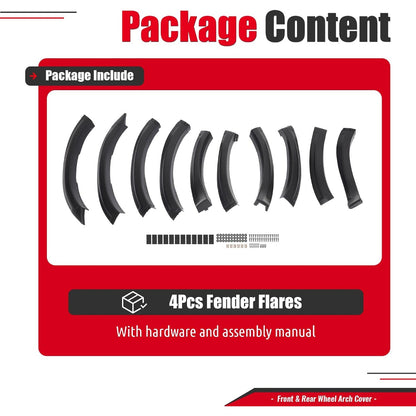 4Pcs Fender Flare Set Compatible with 2010-2018 Dodge Ram 2500 3500 | Front & Rear Wheel Arch Cover Protector Plastic(PP) Textured Black