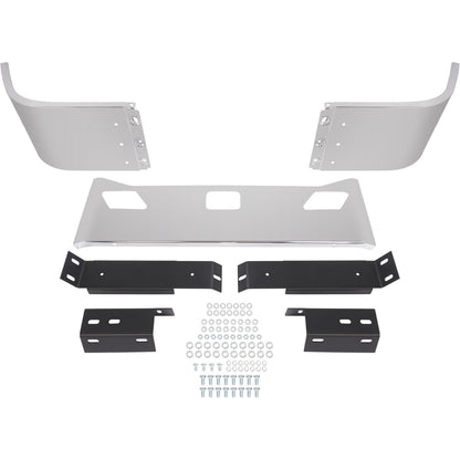 Front Bumper Assembly Compatible with 2011-2022 Kenworth T680 w/Two Tow &Custom Radar Sensor Cut-out w/Brackets 3PCs Steel Chrome Silvery