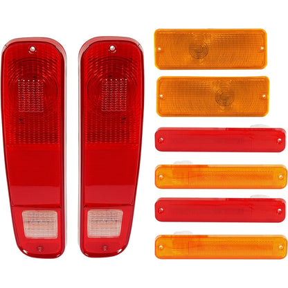 HECASA 8PCS Tail Lights & Front Parking Lights & Side Markers Kit Compatible with 1973-1977 Ford Pickup Red+Amber Lens