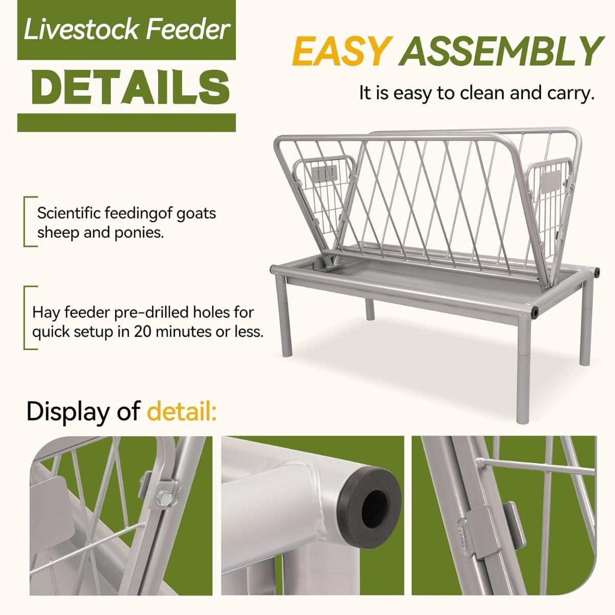 Kojem 4 Ft Long Livestock Feeder, Heavy Duty Steel Livestock 2 in 1 Grain &