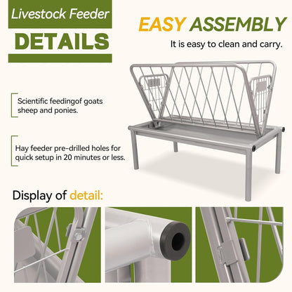 Kojem 4 Ft Long Livestock Feeder, Heavy Duty Steel Livestock 2 in 1 Grain &