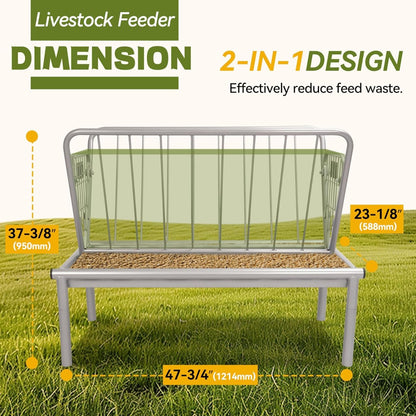 Kojem 4 Ft Long Livestock Feeder, Heavy Duty Steel Livestock 2 in 1 Grain &
