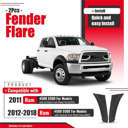 2Pcs Fender Flare Set Compatible with 2011-2018 Ram 4500 5500 | Wheel Arch Cover Protector Set Plastic(PP) Textured Black Left + Right