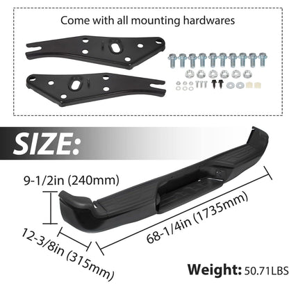 Rear Bumper Compatible With 2005-2015 Toyota Tacoma TO1103113 Bumper Assembly W/Pads Brackets and License Plate Lights Steel Chrome Fits Models With SR5 Package or Limited Package Only