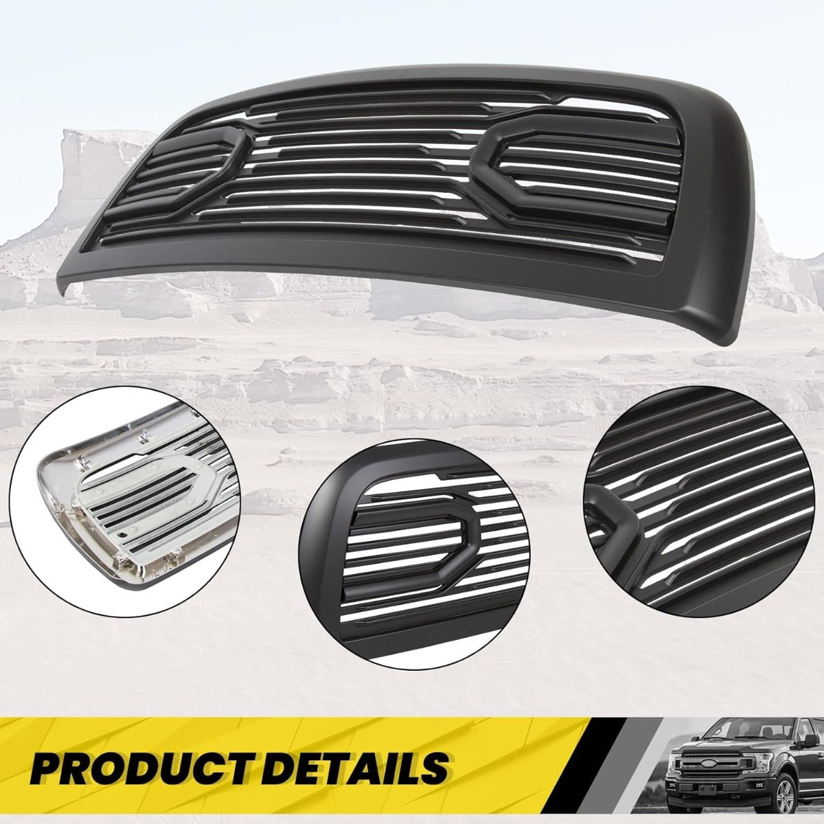 Front Hood Bumper Grille Replacement Compatible with 2010-2018 Ram 2500/3500/4500 Shell Big Horn Horizontal Style (Black W/O Lights)
