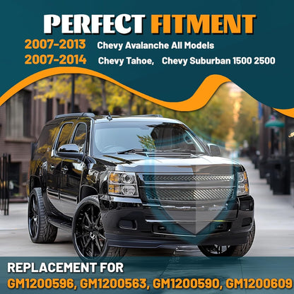 Upper & Lower Mesh Grille Compatible with 2007-2014 Chevy Chevrolet Avalanche Tahoe Suburban 1500 2500 Replacement for GM1200596 GM1200563 GM1200590 GM1200609 - Chrome Silvery