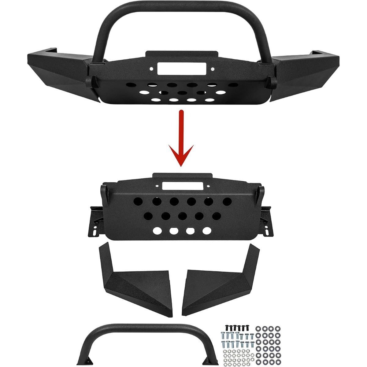 Kojem Front & Rear Bumper Compatible with 1998-2011 Ford Ranger w/Winch Plate D-Rings Powder Coated Steel
