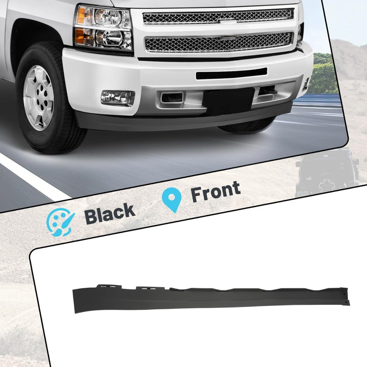 New Front Lower Bumper Valance Air Deflector Compatible with 2007-2013 Chevy Chevrolet Silverado 1500 25821880 GM1092191 Air Deflector Extension Black