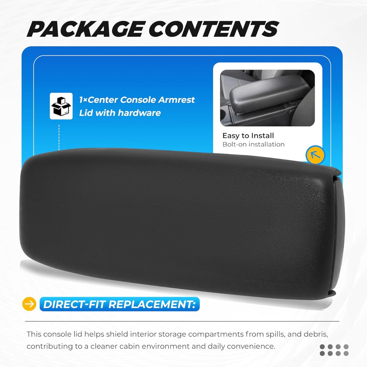 Center Console Armrest Lid Compatible with 2004-2011 Ford Ranger Replacement for 3L5Z-10644A22-AAC Plastic Black