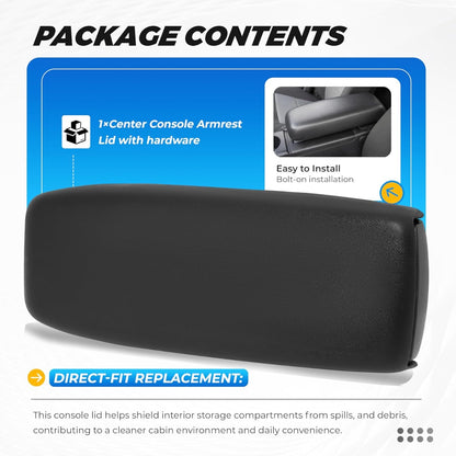 Center Console Armrest Lid Compatible with 2004-2011 Ford Ranger Replacement for 3L5Z-10644A22-AAC Plastic Black