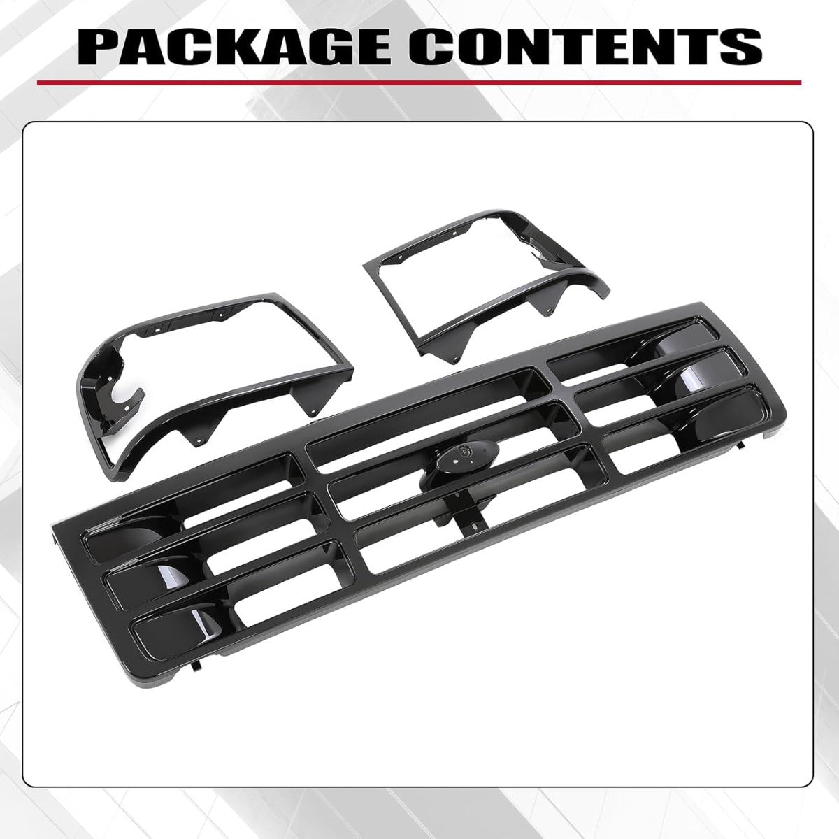 Front Grille & Headlight Bezel Compatible with 1992-1997 Ford Bronco F-150 F-250 HD F-350 Replacement for FO1200172 FO2512131 FO2513135 Painted Black