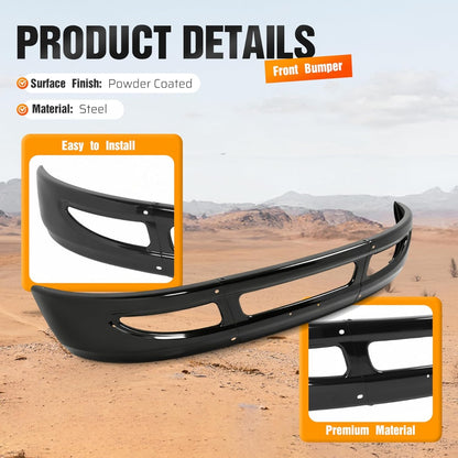 ALMULOO Front Bumper Heavy Duty Steel Compatible with 2002-2015 International 4200 4300 4400 Base 2008-2014 8600 TranStar Base 2013 Durastar Base Replacement for 3664017C3 Powder Coated Black
