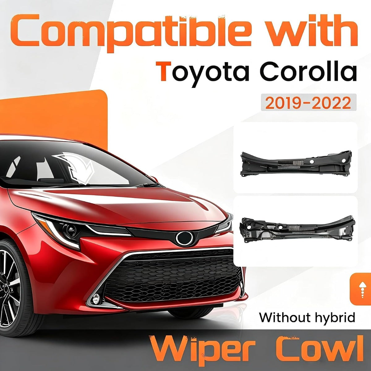 Windshield Wiper Cowl Panel Top Cover Compatible with 2019-2022 Toyota Corolla Without hybrid Replacement for 5570802740 Air Inlet Window Cover Cowl Vent Molding Grille Panel Hood
