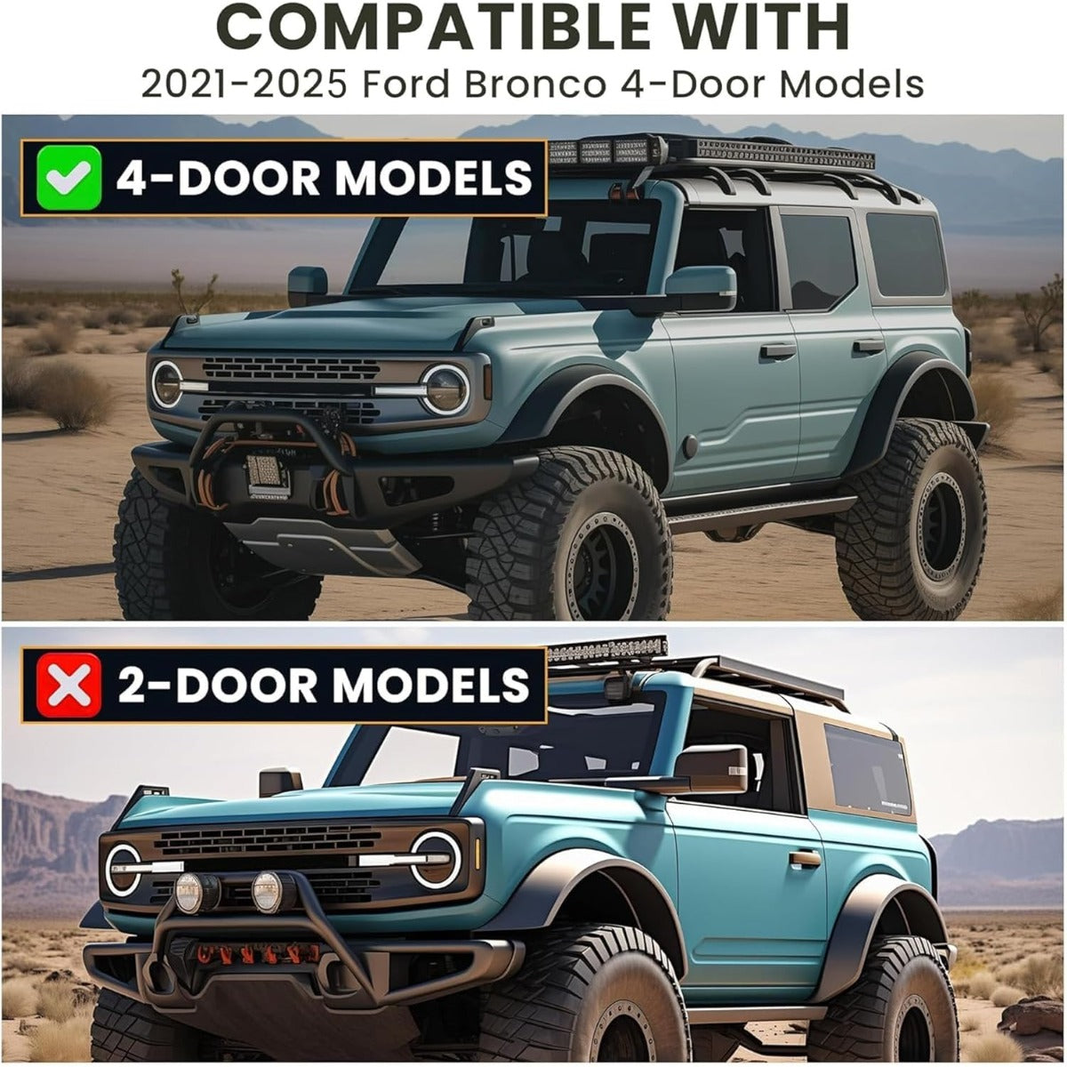 Running Boards Drop Side Step Compatible with 2021-2025 Ford Bronco 4-Door Models Heavy Duty Black Tube Rock Slider Rails Step Bars