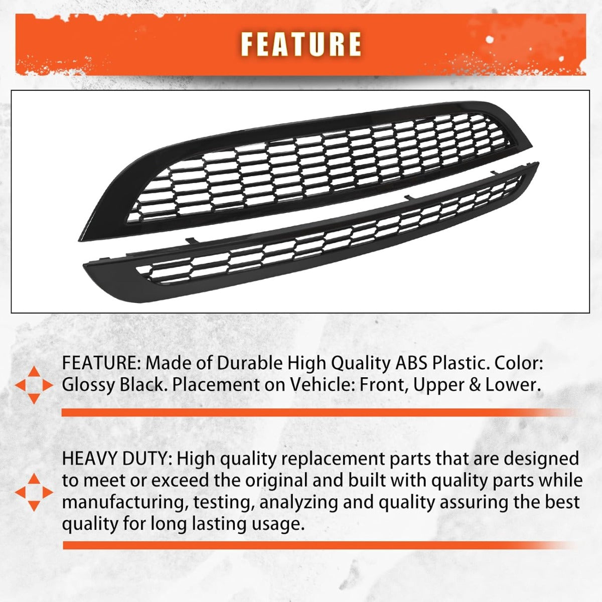Front Upper & Lower Grill Compatible with 2002-2006 Mini Cooper R50 R52 R53 Bumper Hood Honeycomb Mesh Grille Glossy Black 2PCS