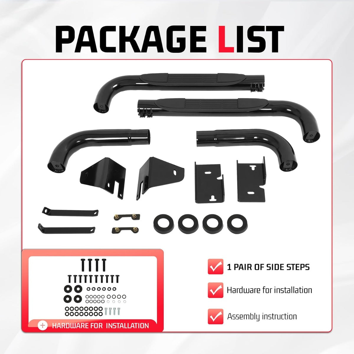 ALMULOO Pair Side Steps Compatible with 1998-2011 Ford Ranger Regular/Standard Cab Running Boards Step Bars Steel+Plastic Powder Coated Black Left + Right Side