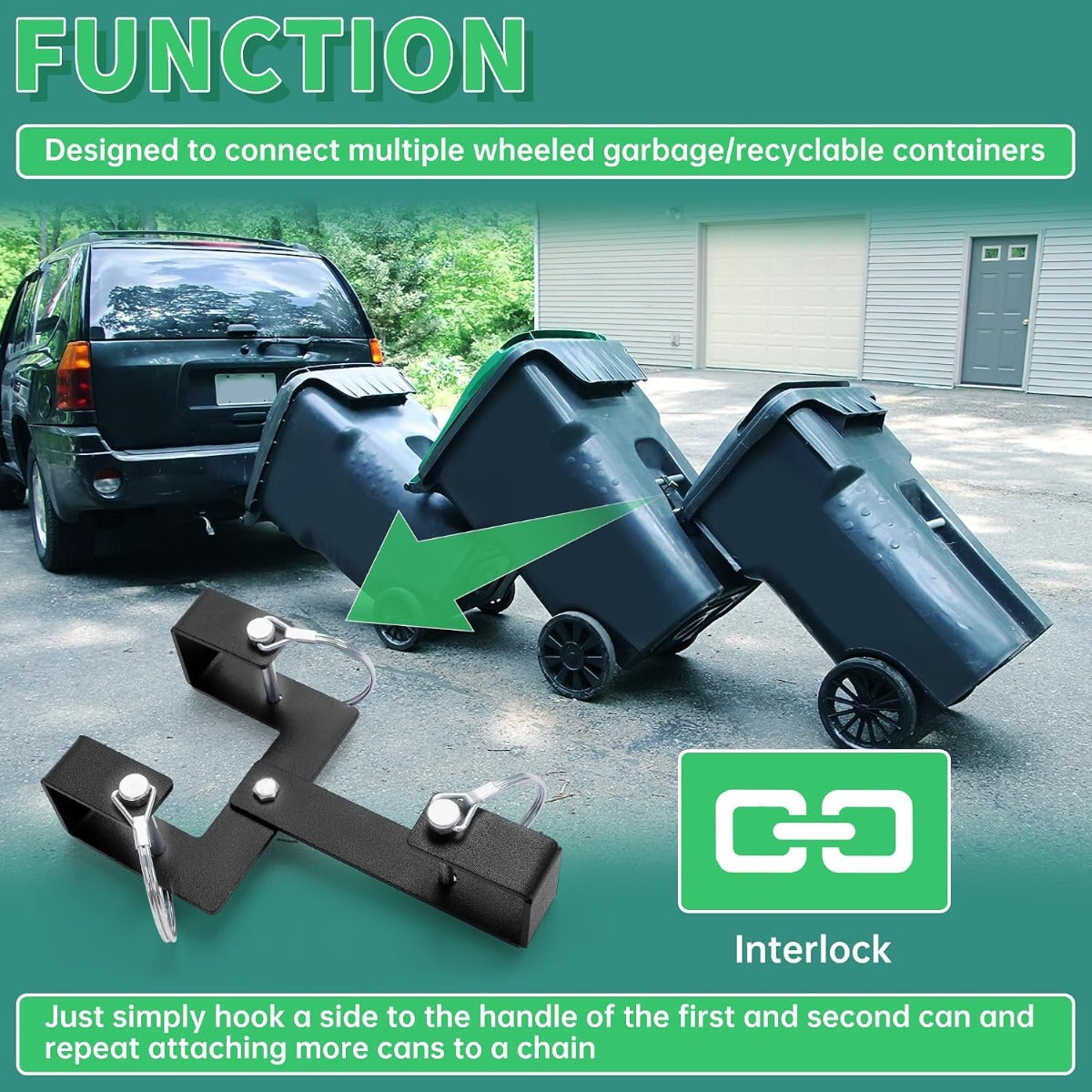 KUAFU Universal Can Couplers Receiver Multiple Wheeled Trash/Recyclable