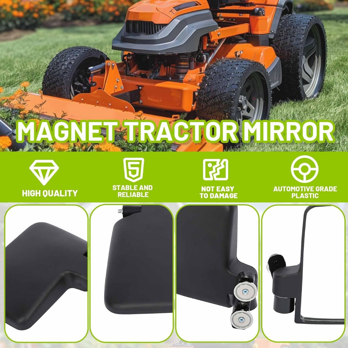 Universal Magnetic Tractor Mirrors Compatible with Kubota John Deere Zero Turn Mower Rearview Side Mirrors Black 2Pcs 220LB Rated