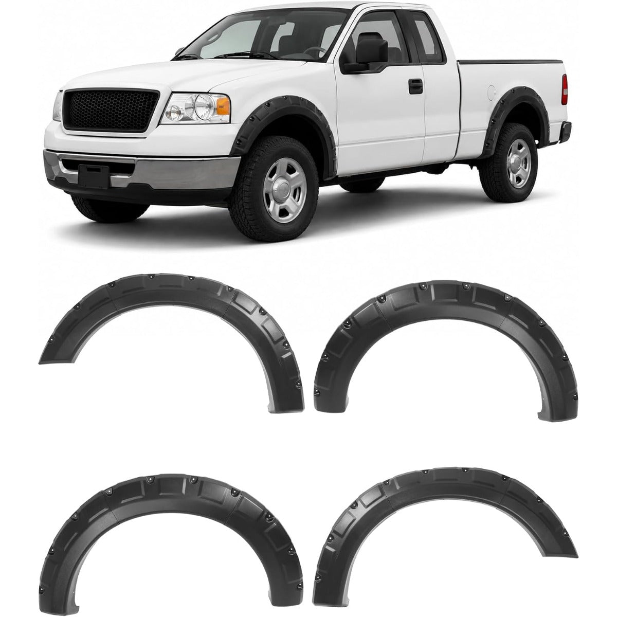 Fender Flare Compatible with 2004-2008 Ford F150/Lincoln Mark LT | Styleside Model Front & Rear 4Pcs Wheel Arch Cover Protector Set Plastic(PP) Textured Black