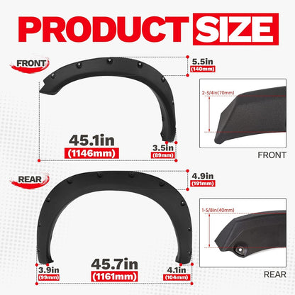 Fender Flares Compatible with 2009-2010 Dodge Ram 1500/2011-2018 Ram 1500/2019-2023 Ram 1500 Classic Fleetside, Truck Wheel Flares Wheel Cover Textured Black Rivet Style 4Pcs LYAP-247