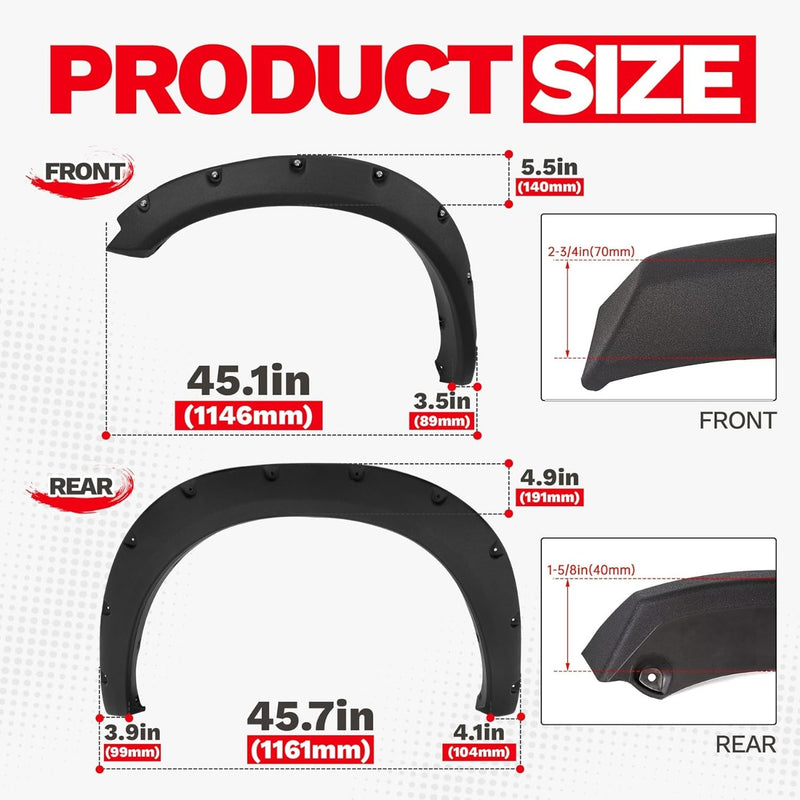 Fender Flares Compatible with 2009-2010 Dodge Ram 1500/2011-2018 Ram 1500/2019-2023 Ram 1500 Classic Fleetside, Truck Wheel Flares Wheel Cover Textured Black Rivet Style 4Pcs LYAP-247