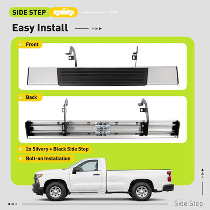 Running Board Side Step Compatible with 2019-2025 Chevrolet Chevy Silverado 1500 2500 HD 3500 HD & GMC Sierra 1500 2500 HD 3500 HD Regular Cab 6" Step Bars 450LBS Silvery Black