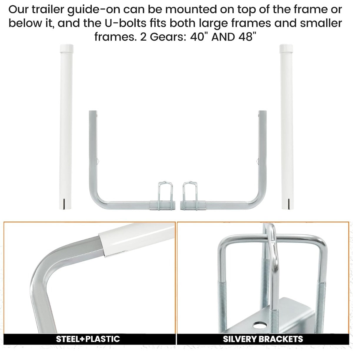 KUAFU 40-60In Adjustable Boat Trailer Guide Poles with PVC Pipes for Ski Boat Fishing Boat or Sailboat Trailer Compatible with Frames up to 3" w x 4-1/4" H