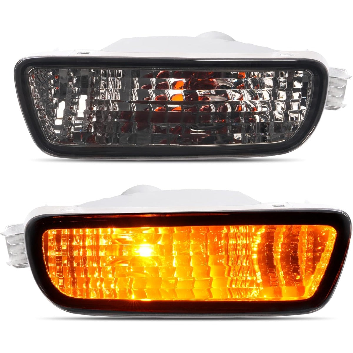 HECASA Pair Turn Signal Light w/Bulbs Compatible with 2001-2004 Toyota Tacoma Front Bumper Turn Signal Lamp Smoke Lens Left Right Side Replacement for TO2531140 TO2530140