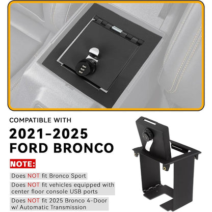 KUAFU Center Console Lock Safe Box Compatible with 2021-2025 Ford Bronco Front Center Console Security Locking Vault Gun Safe w/ 3-Digit Combo Lock Steel Powder Coated Black