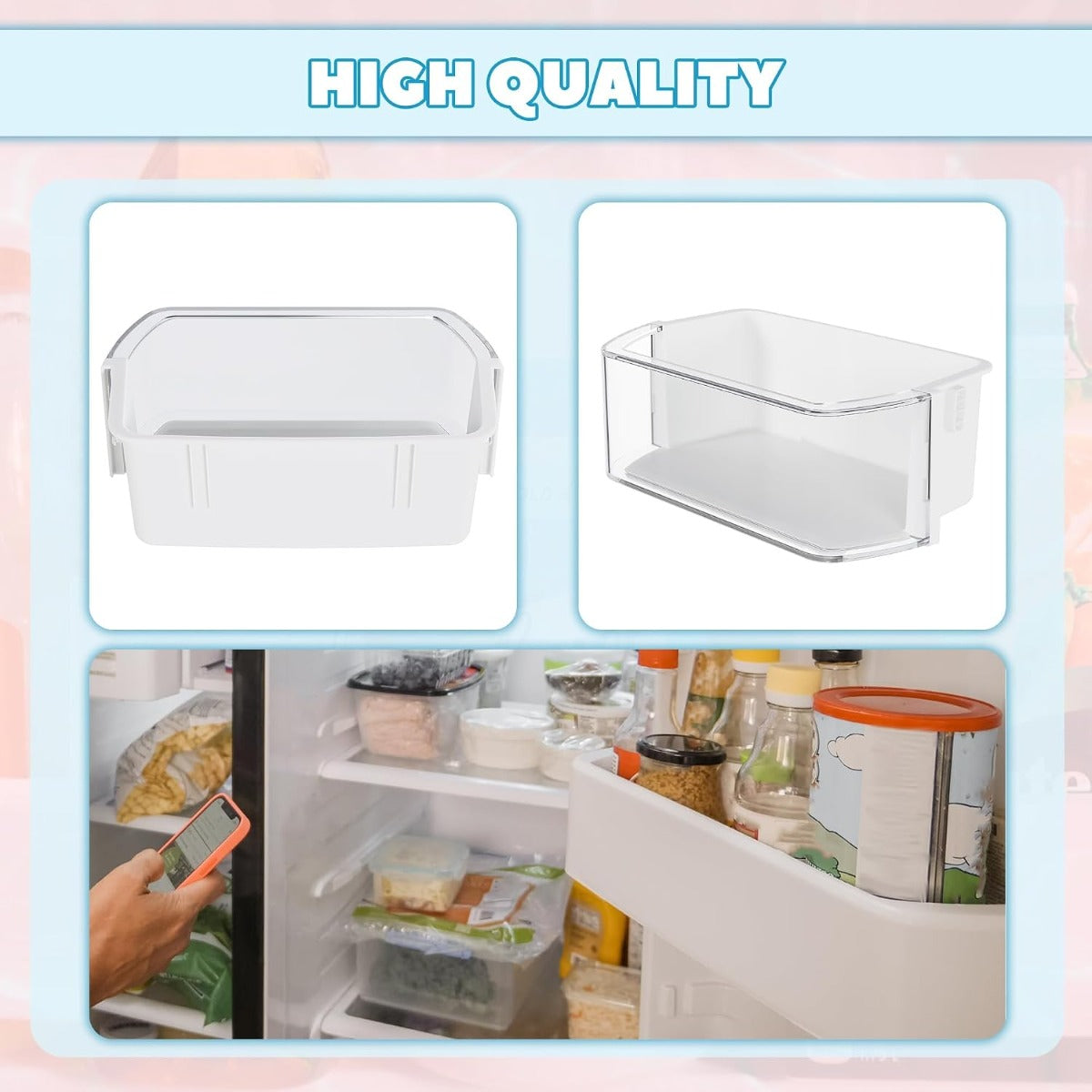 Kojem DA97-12935A Refrigerator Door Shelf Replacement Compatible with Samsung RF220NCTABC RF220NCTASP RF220NCTASR RF220NCTAWW Fridger Door Shelves Bin White+Clear Plastic