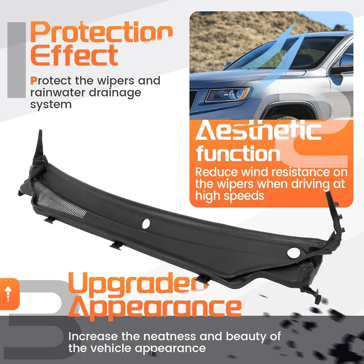 Windshield Wiper Cowl Panel Compatible with 2011-2015 Jeep Grand Cherokee, Air Inlet Window Cover Cowl Top Panel 55079197AH CH1271101 Black Plastic PP
