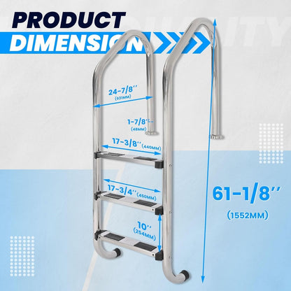 HECASA 3 Step Swimming Pool Ladder with Anti-Slip Pads for Indoor/Outdoor | In-Ground Pool 300LBS Capacity Easy to Assemble and Climb 304 Stainless Steel