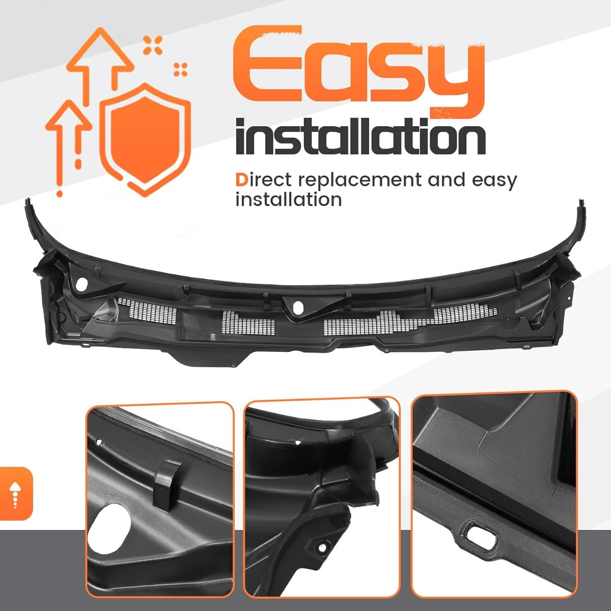 Windshield Wiper Cowl Panel Grille Compatible with 09-18 Ram 1500 | Compatible with 2009-2018 Dodge Ram 1500 2500 3500 & 2019-2024 Ram 1500 Classic; Replacement for 55112305AB 55112305AC