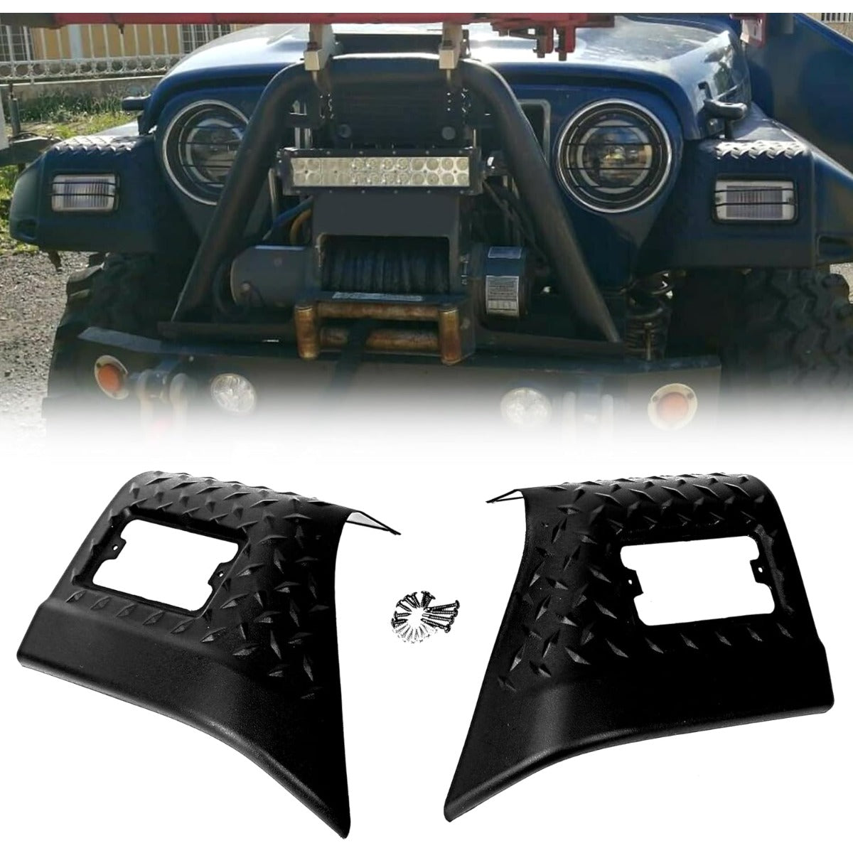 KUAFU Fender Bug Chip Guards Front Body Armor Compatible with 1997-2006 Jeep Wrangler TJ Replacement for 11650.20 Black Textured