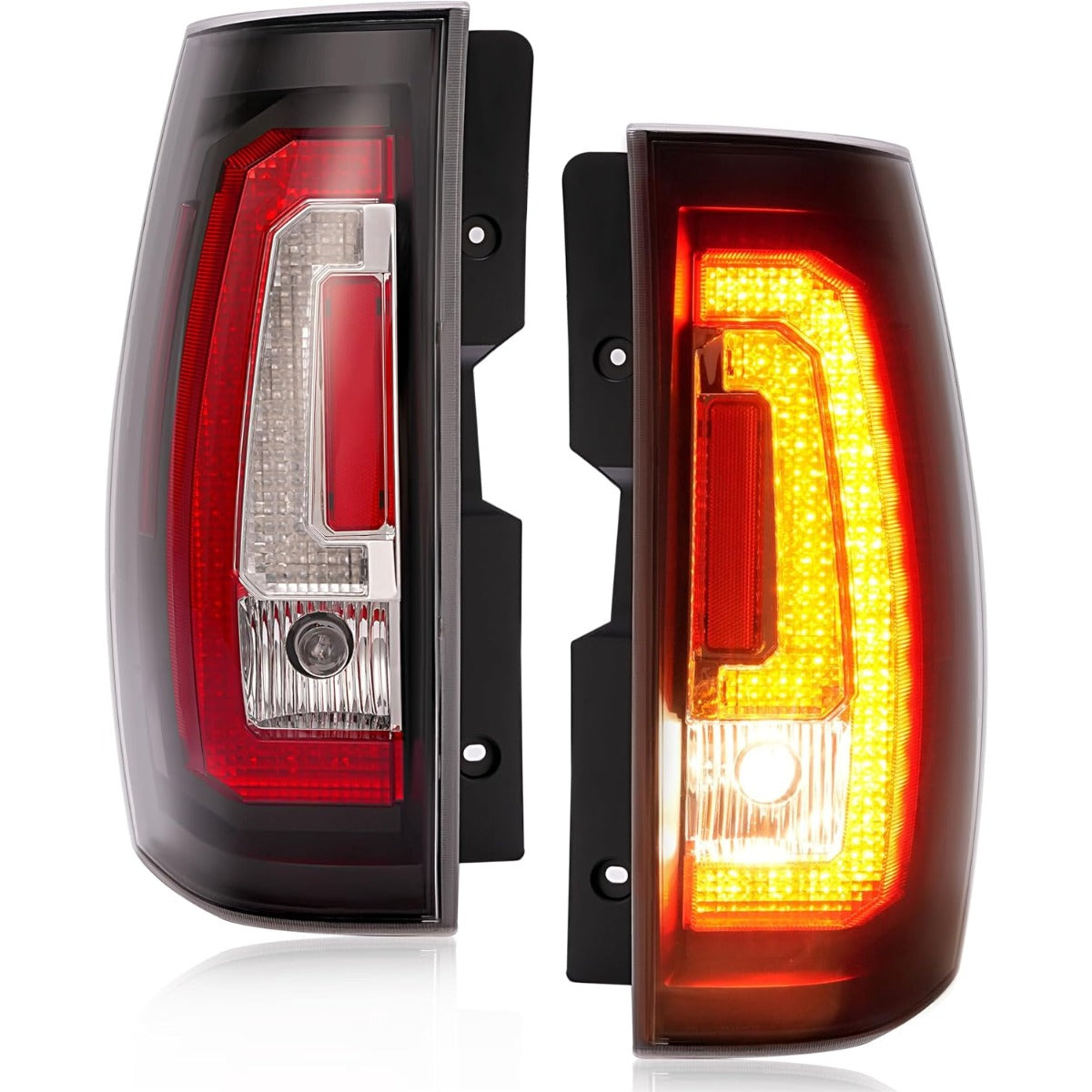 HECASA Pair LED Tail Lights Compatible with 2007-2014 Chevy Chevrolet Suburban Tahoe GMC Yukon/Yukon XL Taillight Rear Brake Lamp w/C-Shape LED Tube Bar Clear Lens Black Housing Left&Right Side