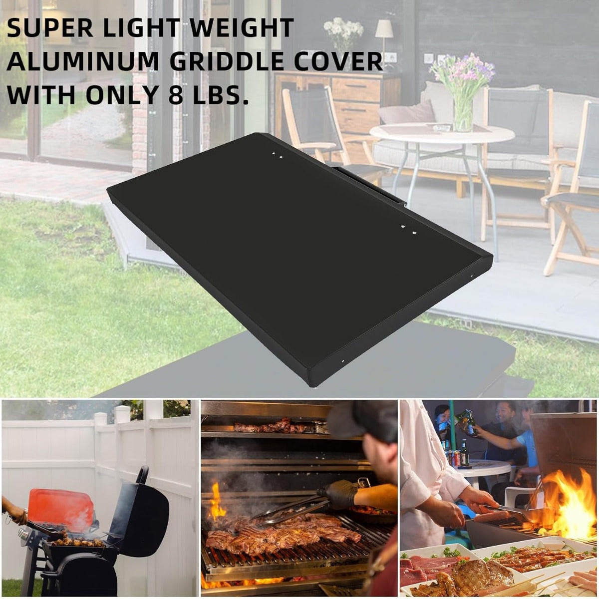 Black Outdoor 36 Inches Griddle Grill Hard Cover Lid Waterproof Aluminum Compatible with Blackstone & More (No Diamond Plated) LYOM-018F-GB