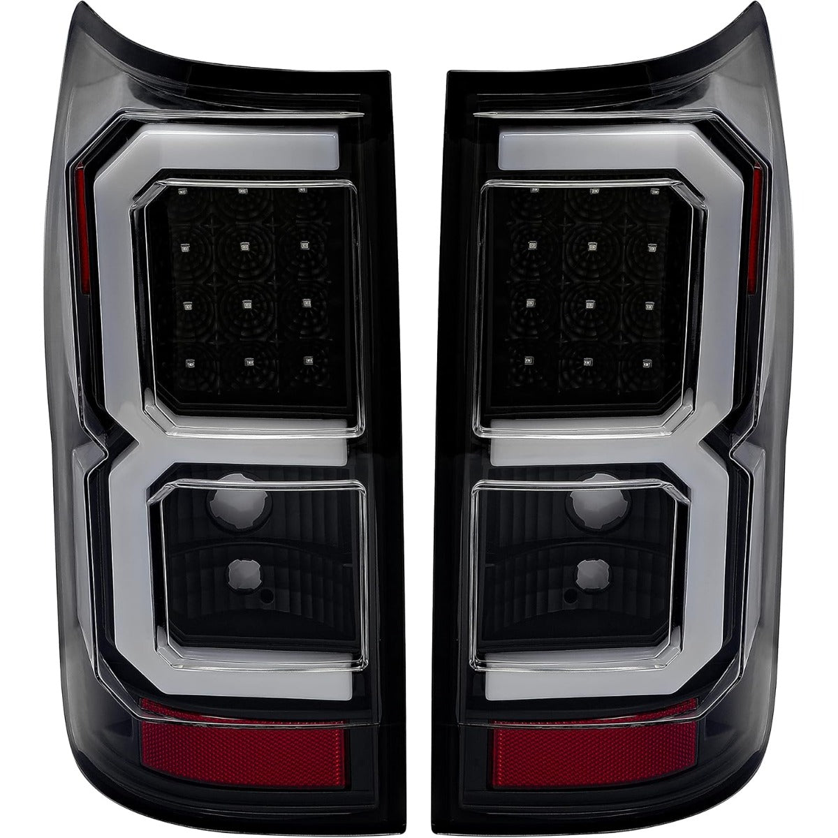 ECOTRIC LED Tail Lights Compatible with 2007-2013 Toyota Tundra Pickup Truck Pair LED Tube Bar Taillights Brake Lamps Tube Style Clear Lens Black Housing Passenger and Driver Side
